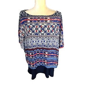 Lark Lane 2 piece blouse cami 1X polyester aztec design cap sleeves